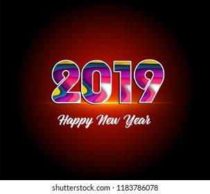 2019 Happy New Year greeting card. Vector design template.