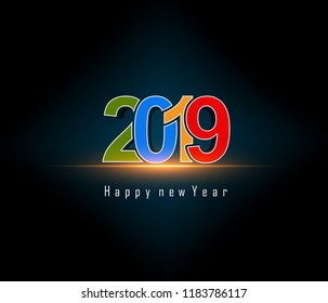 2019 Happy New Year greeting card. Vector design template.
