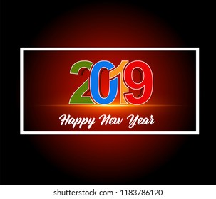 2019 Happy New Year greeting card. Vector design template.