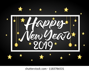 2019 Happy New Year greeting card. Vector design template.