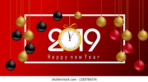 2019 Happy New Year greeting card. Vector design template.
