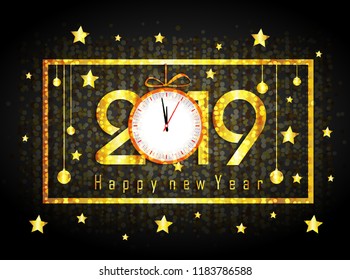 2019 Happy New Year greeting card. Vector design template.