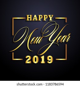 2019 Happy New Year greeting card. Vector design template.