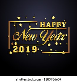 2019 Happy New Year greeting card. Vector design template.