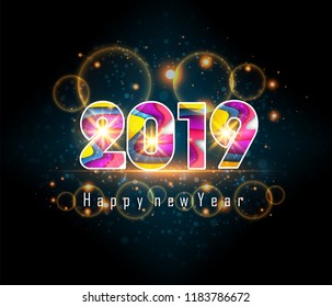 2019 Happy New Year greeting card. Vector design template.