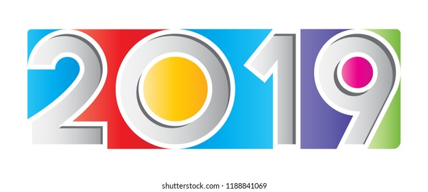 2019 Happy New Year greeting card with colorful vector numbers