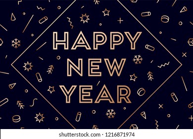 2019. Happy New Year. Greeting card with inscription Happy New Year 2019. Fashion style for Happy New Year or Merry Christmas theme. Holiday background, banner, card and poster. Vector Illustration