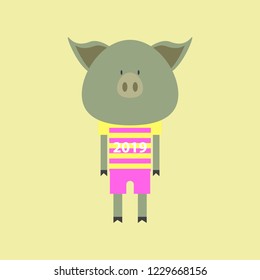 2019 Happy New Year greeting card. Celebration pig on background.