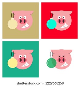 2019 Happy New Year greeting card. Celebration pig on background.