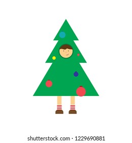 2019 Happy New Year greeting card. Christmas tree in green color.
