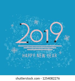 2019 Happy New Year - New Year greeting template with snow. Chinese year of pig concept vector illustration