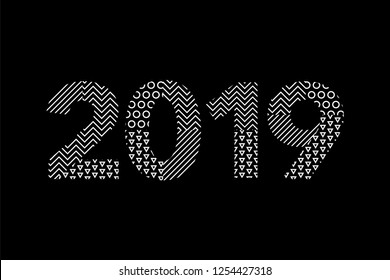 2019 Happy New Year. Greeting card with inscription Happy New Year 2019 for your layout Flyers and Greetings Card or Christmas themed invitations. Vector Illustration.
