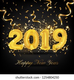 2019 Happy New Year Greeting Card Background. 2019 Balloon Vector illustration