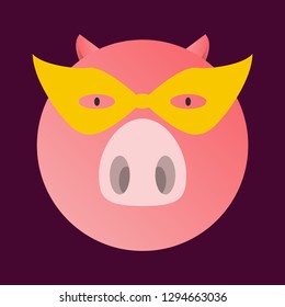 2019 Happy New Year greeting card. Celebration white background with pig and place for your text. Vector Illustration