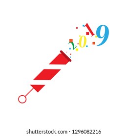 2019 Happy New Year greeting card. Celebration white background with pig and place for your text. Vector Illustration