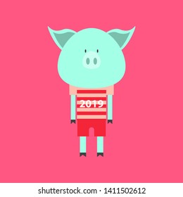 2019 Happy New Year greeting card. Celebration pig on background.