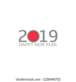 2019 Happy New Year Halved watermelon icon Food and holidays concept Vector Illustration