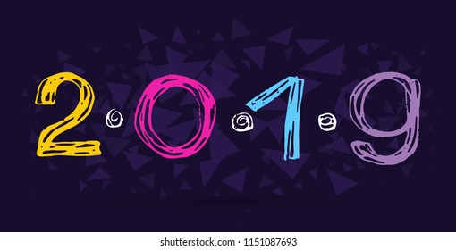 2019 - happy new year hand drawn lettering banner