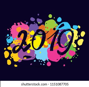 2019 - happy new year hand drawn lettering banner