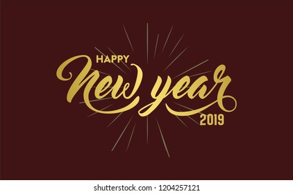 2019 happy new year, hand lettering  vector illustration concept, background isolated, 
can use for, landing page, template, ui, web, mobile app, poster, banner, flyer, greeting card, poster