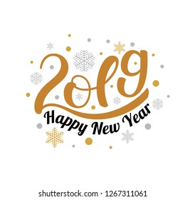 2019. Happy New Year. Handwritten lettering isolated on white background. Vector illustration for greeting cards, posters, web banners and much more.
