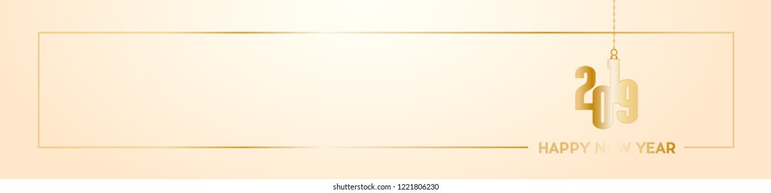 2019 Happy New Year header background. Golden text with frame, banner