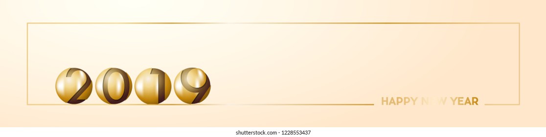 2019 Happy New Year header background. Golden balls, banner