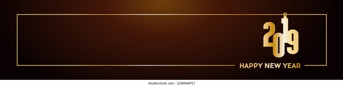 2019 Happy New Year header background. Golden text with frame, banner