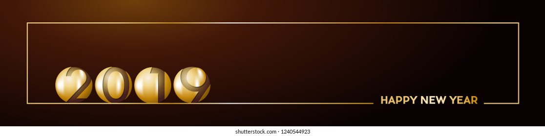 2019 Happy New Year header background. Golden balls, banner
