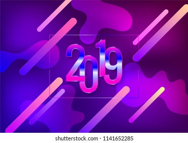 2019 Happy New Year holiday background. Vector holiday greeting card with numbers 2019 design for calendar cover, flyers, banners, posters.