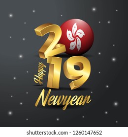 2019 Happy New Year Hongkong Flag Typography. Abstract Celebration background