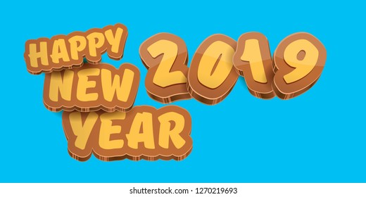 2019 Happy new year horizontal banner background with colorful numbers and cartoon greeting text. Happy new year 2019 label or icon isolated on blue background