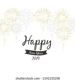 2019 Happy New Year illustration with fireworks