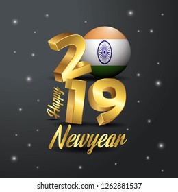 2019 Happy New Year India Flag Typography. Abstract Celebration background