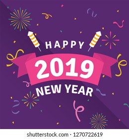 2019 Happy New Year Instagram Post and festival background. New Year is the time or day at which a new calendar year begins and the calendar's year count increments by one.