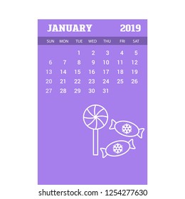 2019 Happy New year January Calendar Template