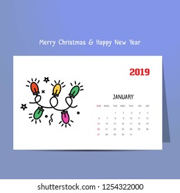 2019 Happy New year January Calendar Template