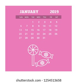 2019 Happy New year January Calendar Template