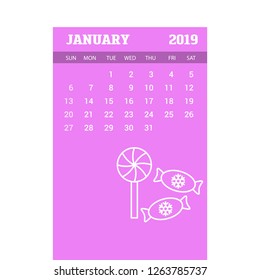 2019 Happy New year January Calendar Template
