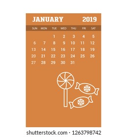 2019 Happy New year January Calendar Template