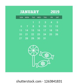 2019 Happy New year January Calendar Template