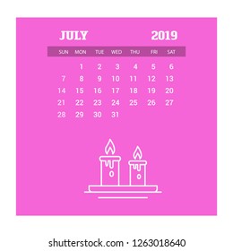 2019 Happy New year July Calendar Template. Christmas Background