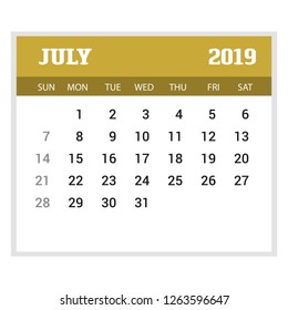 2019 Happy New year July Calendar Template. Christmas Background