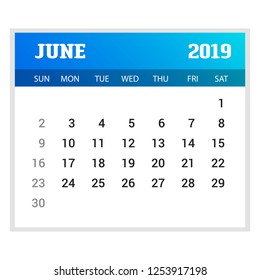 2019 Happy New year June Calendar Template. Christmas Background