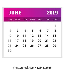 2019 Happy New year June Calendar Template. Christmas Background