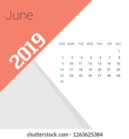 2019 Happy New year June Calendar Template. Christmas Background