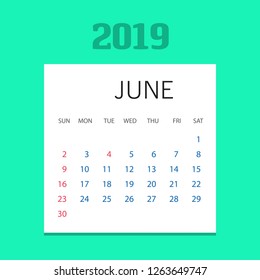 2019 Happy New year June Calendar Template. Christmas Background