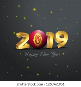 2019 Happy New Year Kyrgyzstan Flag Typography. Abstract Celebration background