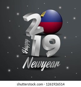 2019 Happy New Year Liechtenstein Flag Typography. Abstract Celebration background