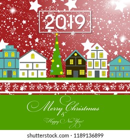 2019 Happy New Year and Marry Christmas Background. Vector Illustration. EPS10